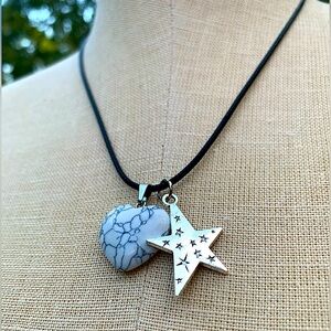 Handmade Howlite-Turquoise Heart Stone Amulet with Star Charm